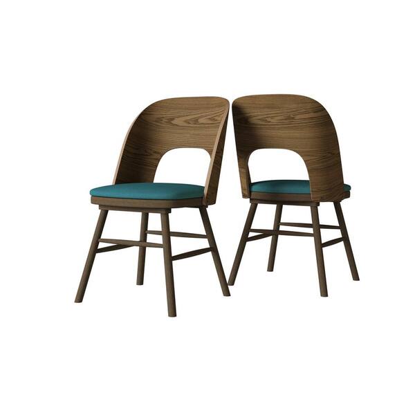  Eldon Walnut Finish Caribbean Blue Fabric Seat Mid-Century Modern Armless Side Chairs (Set of 2)