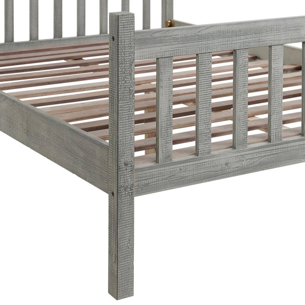 Driftwood Gray Pine Wood Full Platform Bed with Drawers