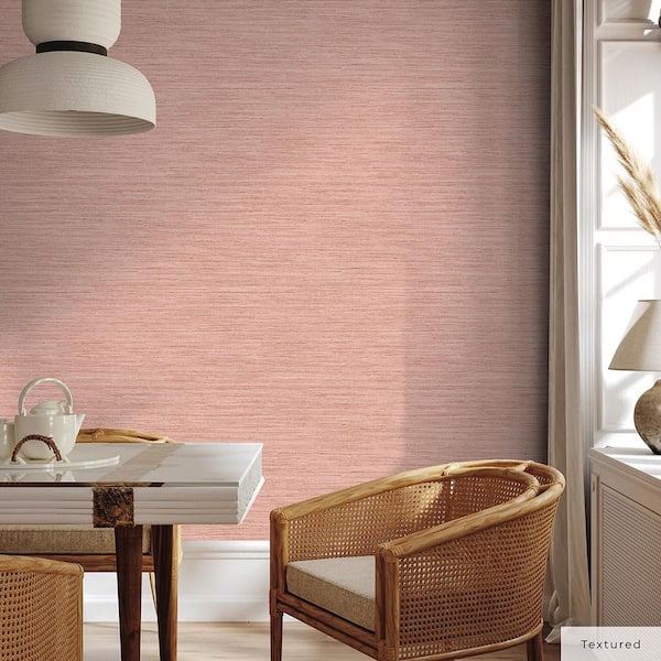 Salmon Pink Faux Horizontal Grasscloth Vinyl Peel and Stick Textured Wallpaper Roll (Covers 56 sq. ft.)