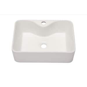 19 in. x 15 in. Modern Porcelain Ceramic Rectangle Vessel Vanity Art Basin Above Bathroom Sink in White