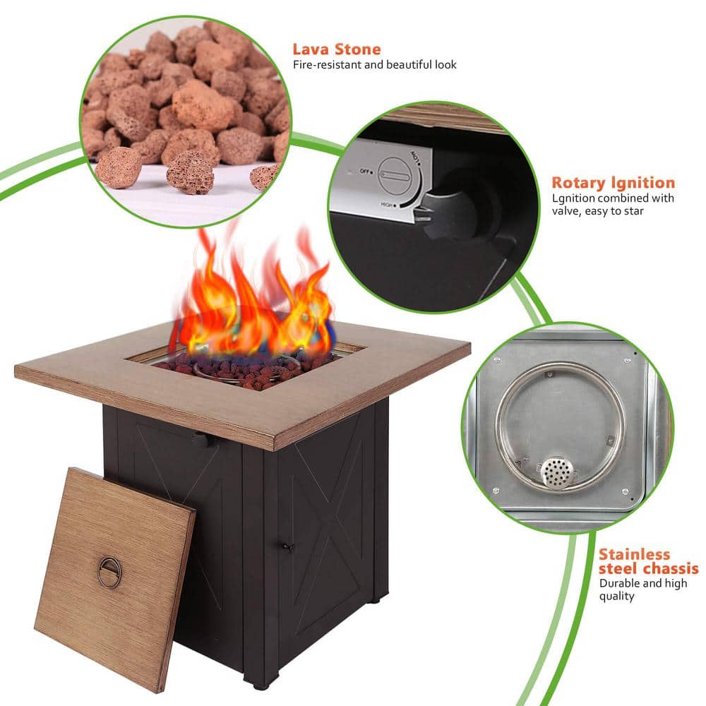Yellow Wood Mocha X Square Propane Fire Pit Table