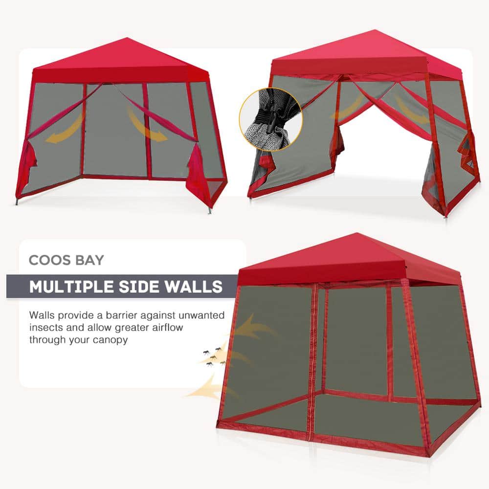 Red 10' x 10' Steel Pop-Up Canopy Tent with Mosquito Netting