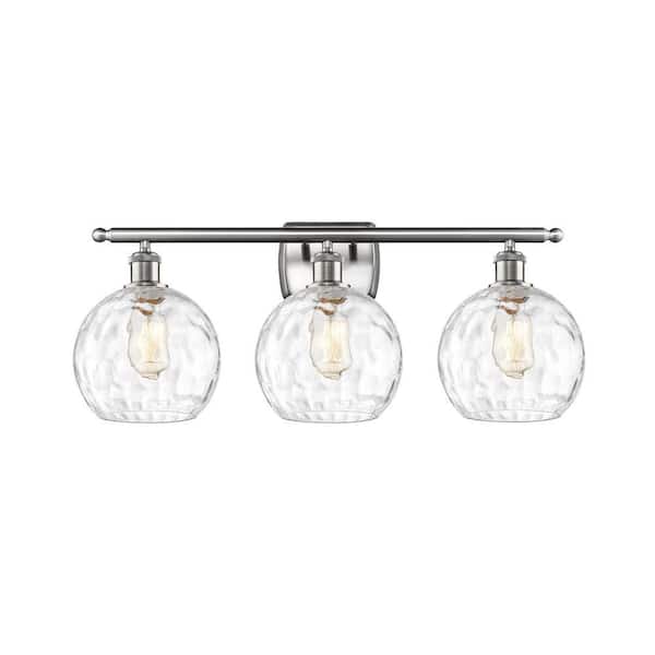 Athens Water Glass 26 in. 3-Light Brushed Satin Nickel Vanity Light with Glass Shade