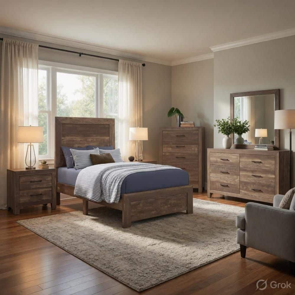 5-Piece Brown Wood King Size Bedroom Set with Bed, 2 Nightstands, Dresser and Chest price history on PriceWatchPro