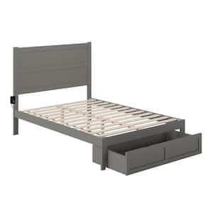 NoHo Grey Full Solid Wood Storage Platform Bed with Foot Drawer