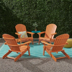 Malibu Tangerine Folding Wood Outdoor Patio Lounge Chair (4-Pack)