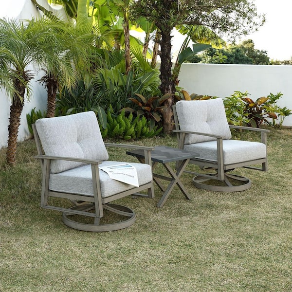Unbranded Gray Vintage 3-Piece Aluminum Outdoor Patio Conversation Sofa Set with Gray Cushions