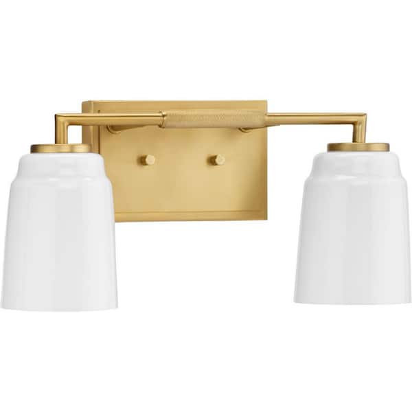 Progress Lighting Spenser Collection 2-Light Brushed Gold Industrial Vanity Light