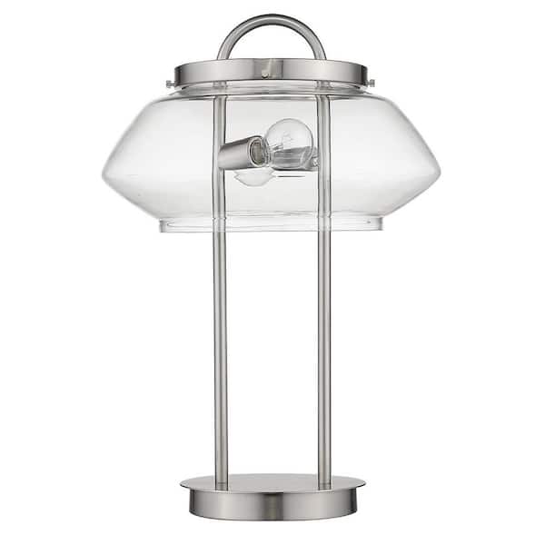 HomeRoots 24 in. Silver Metal 2-Light Table Lamp with Clear Novelty Shade