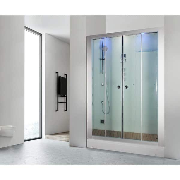 Unbranded Platinum 59"L. x 36"W. x 87"H. Steam Shower Kit in White with Sliding Door, Bluetooth and 6kW Steam Generator