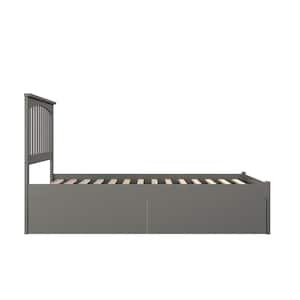 Mission Grey Full Solid Wood Storage Platform Bed with Flat Panel Foot Board and 2 Bed Drawers