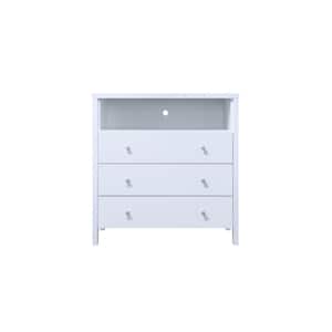 3-Drawer White Dresser with 1-Open Shelf 37 in. H x 19.5 in. W x 35.5 in. D