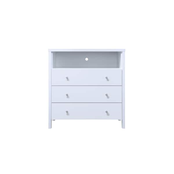 HODEDAH 3-Drawer White Dresser with 1-Open Shelf 37 in. H x 19.5 in. W x 35.5 in. D