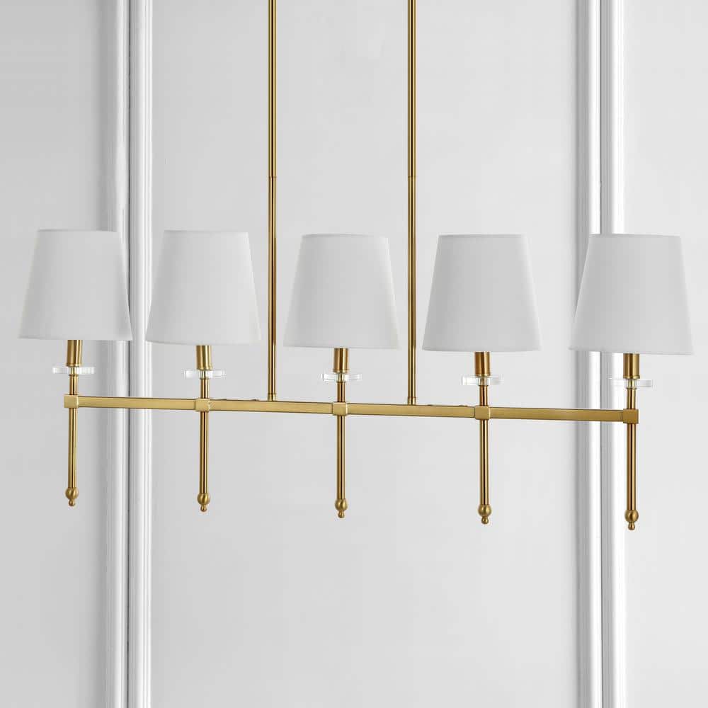 Sophie Classic 38.5" Brass Gold Linear LED Pendant with Ivory Linen Shades