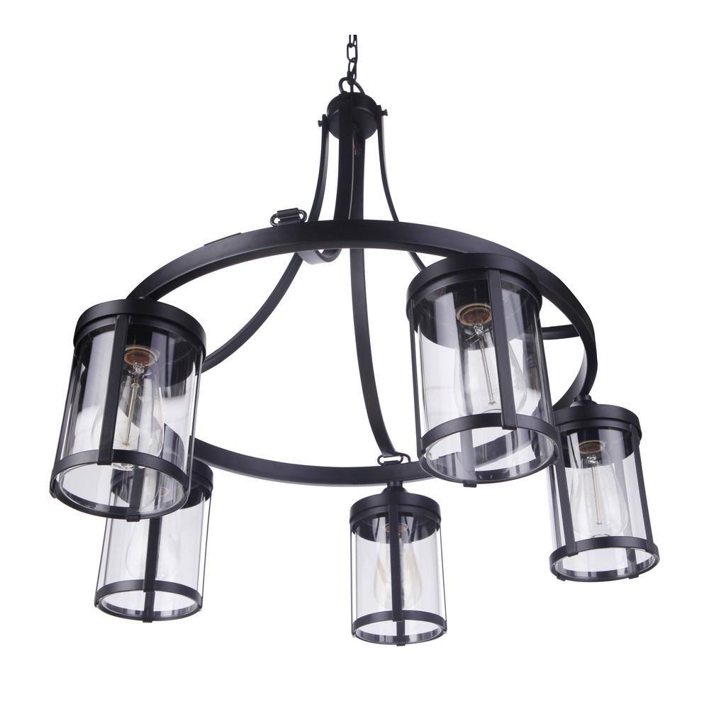 Flat Black Crystal Cylinder 5-Light Chandelier