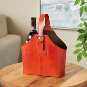 2-Bottle Tan Leather Modern Wine Holder