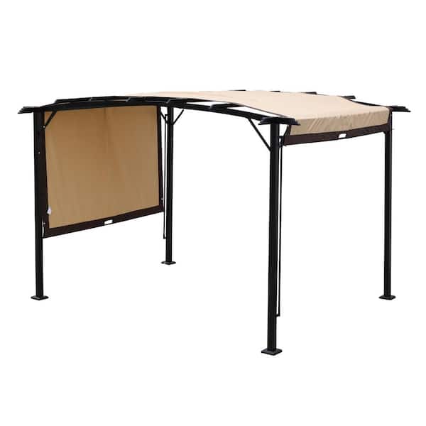 Zeus & Ruta 12 ft. x 9 ft. Beige Patio Pergola Outdoor Garden Pergolas with Retractable Shelter Shades for Gardens,Terraces,Backyard
