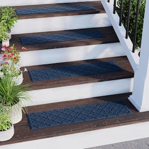 Waterhog Cordova Navy 8.5 in. x 30 in. PET Polyester Indoor Outdoor Stair Tread Cover (Set of 4)