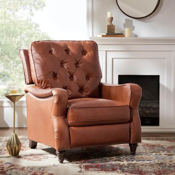 Louisa Saddle 33.5 in. W Genuine Leather Manual Recliner with Solid Wood Legs