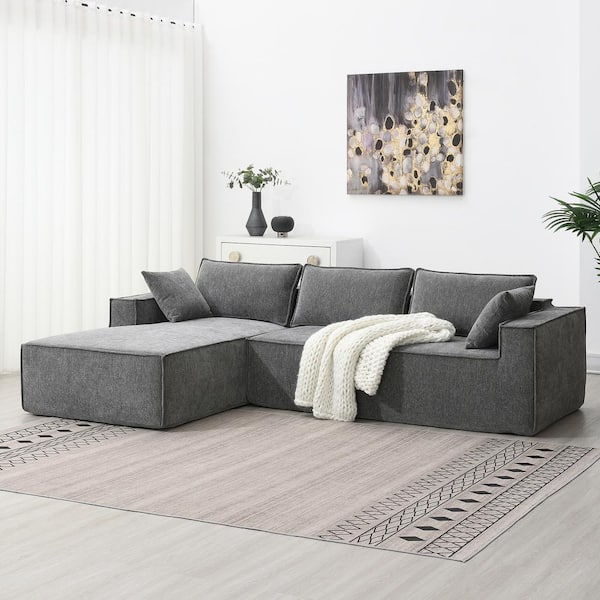 111.5 in. 2-Piece Chenille L-Shaped Modular Sectional Sofa in Gray with 2 Pillows, No Assembly Required