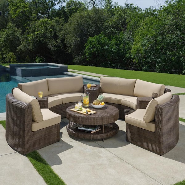 Canopy Cyprus Brown 8-Piece Resin Wicker Outdoor Sectional with Sunbrella Heather Beige Cushions