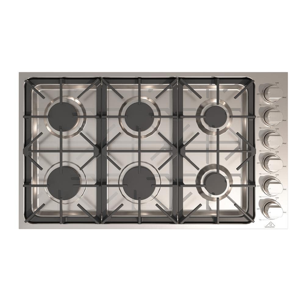 36 in. 6 Burners Recessed Gas Cooktop in Stainless Steel with LP Conversion Kit, CSA Certified