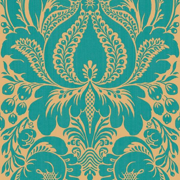 The Wallpaper Company 56 sq. ft. Peacock Large Scale Damask Wallpaper