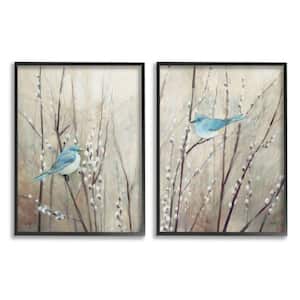 "Peaceful Perched Blue Birds Animal Nature Painting" by Julia Purinton Framed Animal Wall Art Print 16 in. x 20 in.