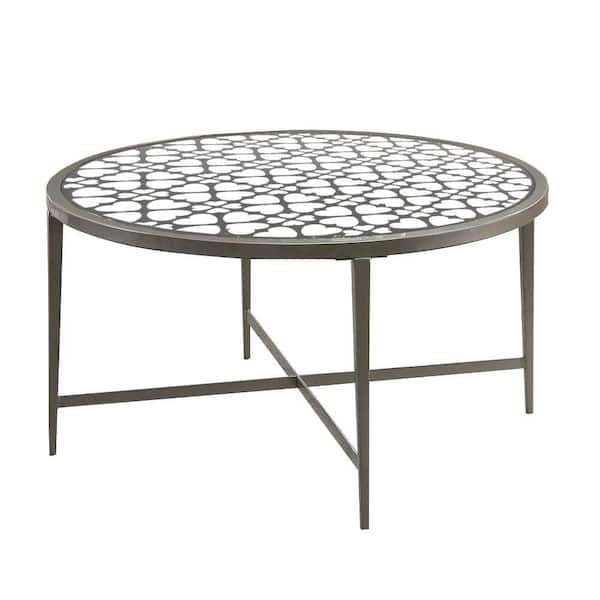 Benjara 33 In Silver Round Glass Top Coffee Table With X Support Metal