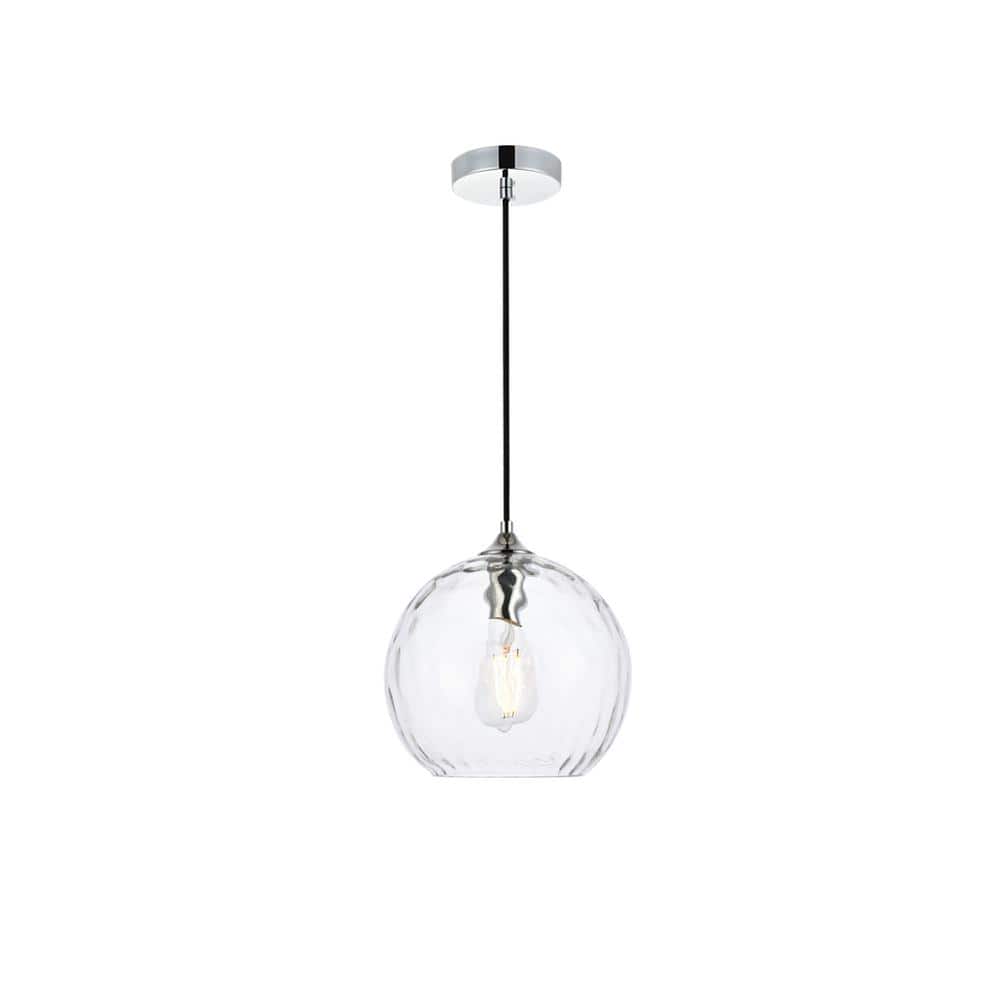 Home Living 40-Watt 1-Light Chrome Pendant Light with Glass Shade, No Bulbs
