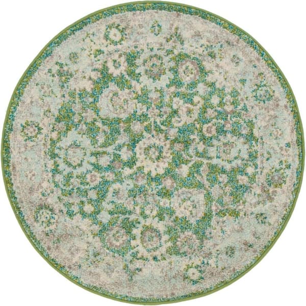 Unique Loom Penrose Krystle Green 3 ft. 3 in. x 3 ft. 3 in. Round Rug