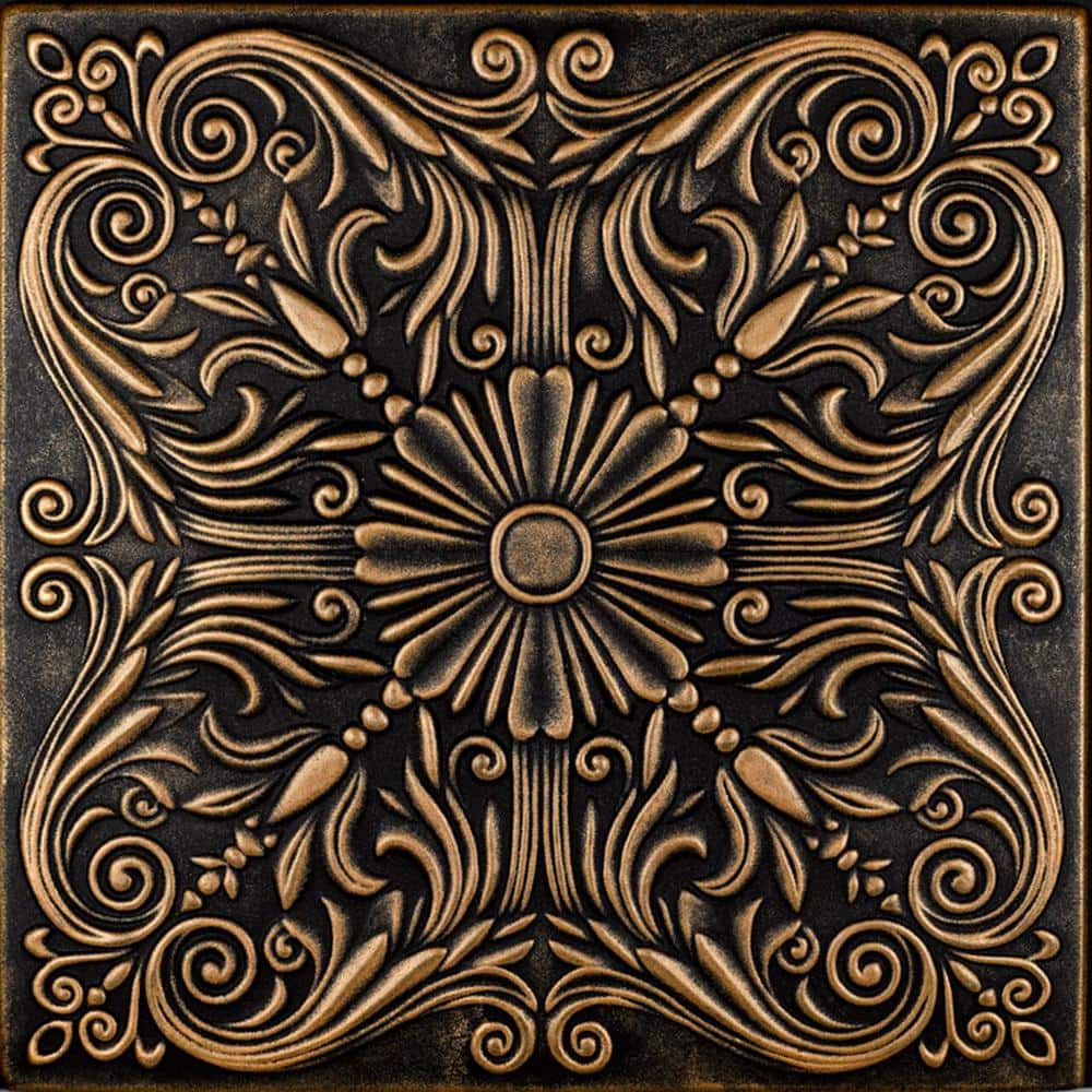 Spanish Silver Black Gold 1.6 ft. x 1.6 ft. Decorative Foam Glue Up Ceiling