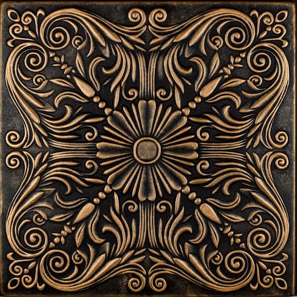 Spanish Silver Black Gold 1.6 ft. x 1.6 ft. Decorative Foam Glue Up Ceiling Tile (259.2 sq. ft. /case)