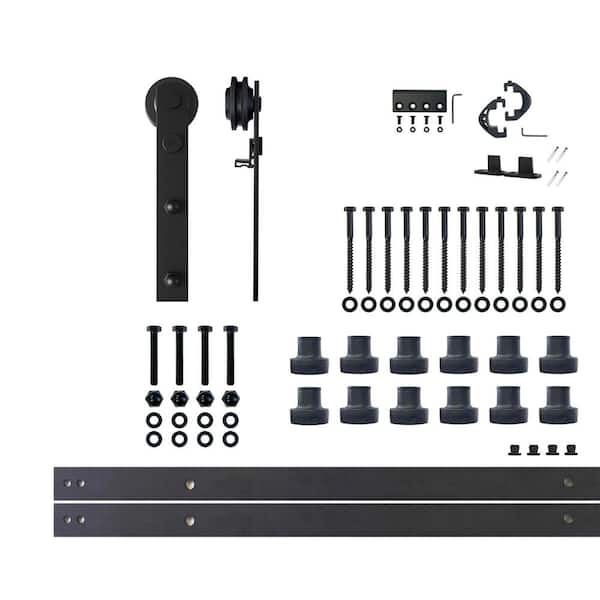 HOMACER 16 ft./192 in. Black Rustic Non-Bypass Sliding Barn Door Hardware Kit Straight Design Roller for Single Door