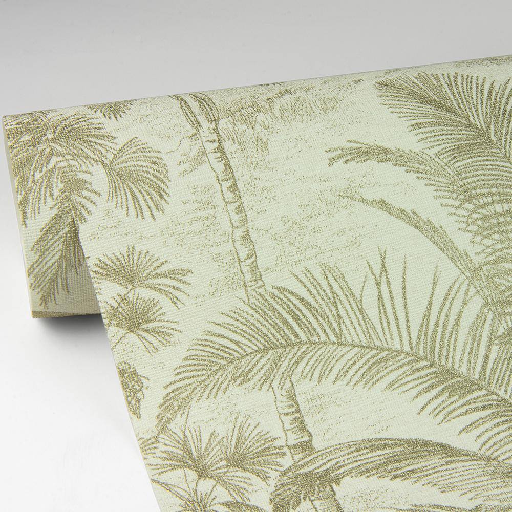 Neutral Gold Palm Trees and Monkeys Vinyl Wallpaper