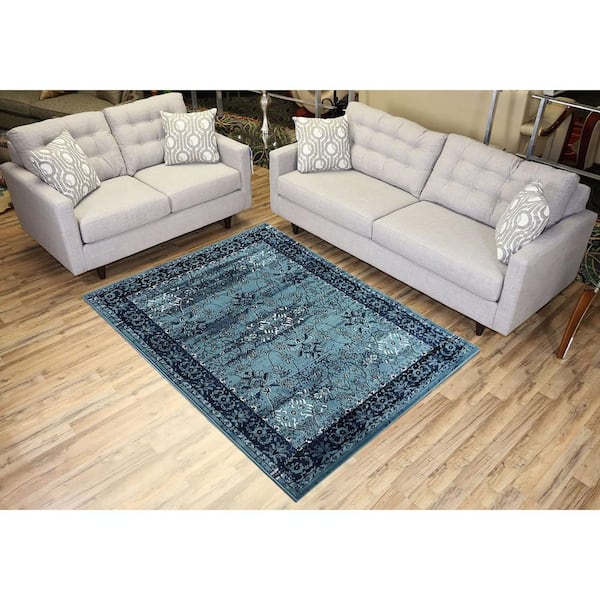 Comfy Mahal Oriental Blue 5 ft. x 7 ft. Classic Braided Vintage Contemporary Polypropylene Rectangular Area Rug
