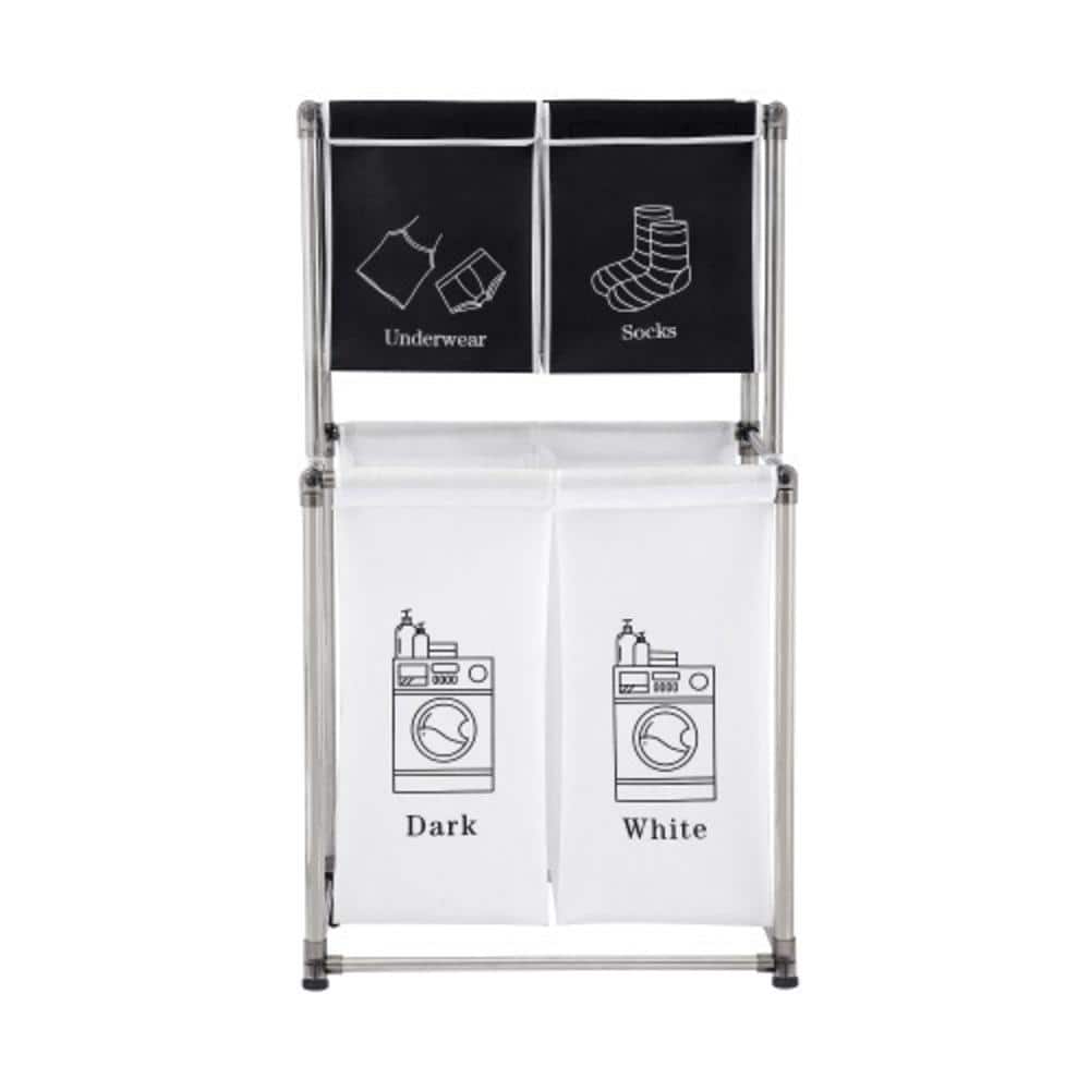 Tatahance Black-White Fabric Laundry Basket with 4-Removable Bags 
