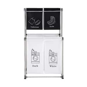 Black-White Fabric Laundry Basket with 4-Removable Bags