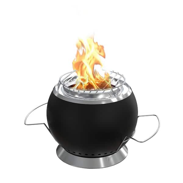 Cesicia Mini 10 in. Tabletop Fire Pit Smokeless Outdoor Fire Pit Fueled by Wood Pellets or Fire Starters with Grill Top Black