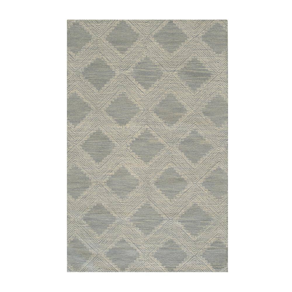 EORC 8 ft. x 10 ft. Light Blue Hand-Tufted Wool Contemporary ...