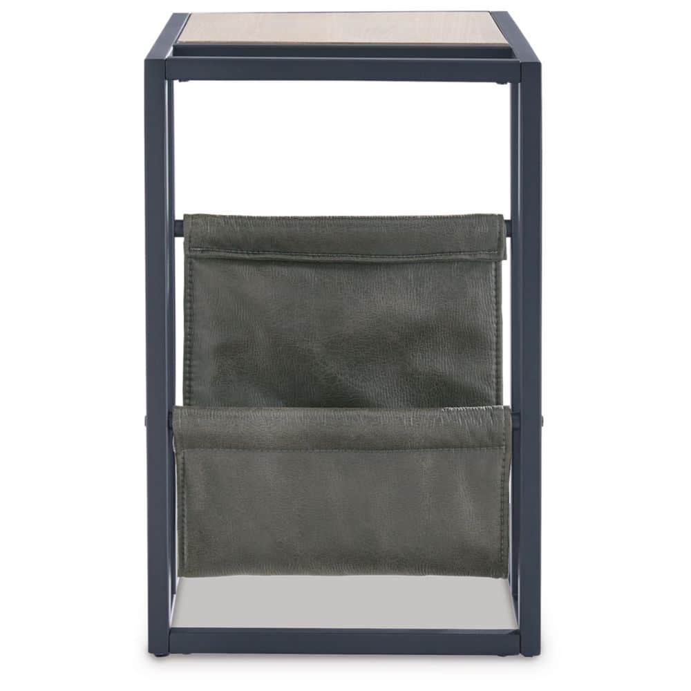 Light Brown and Black Metal Wood End Table with Storage