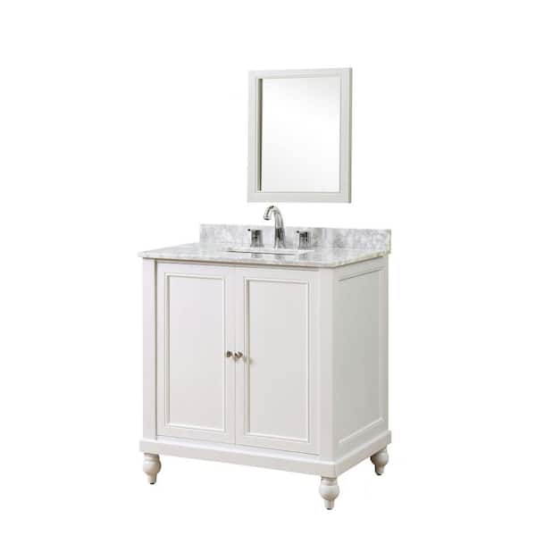 Direct vanity sink Classic 32 in. Vanity in Pearl White with Marble Vanity Top in White Carrara with White Basin and Mirror