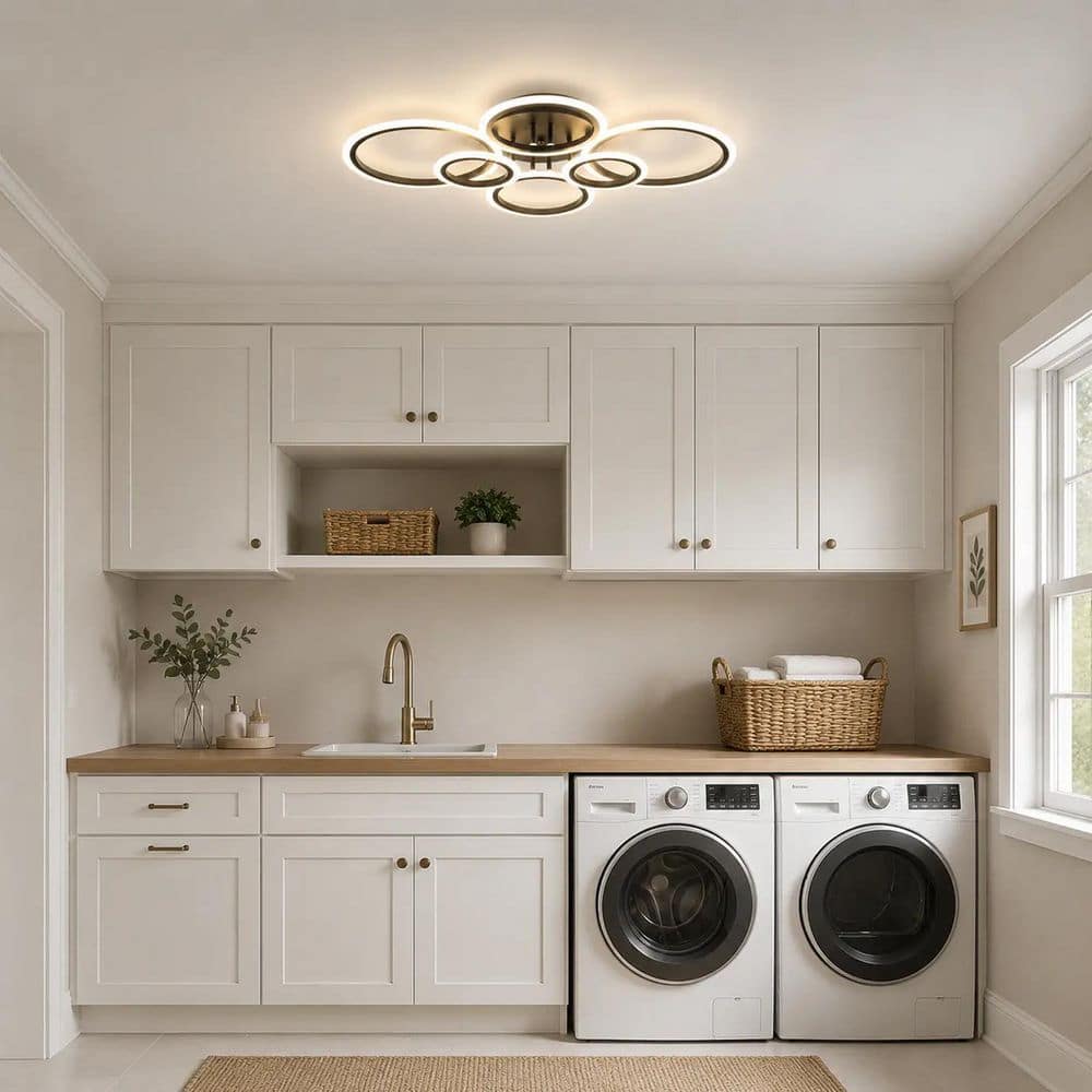 31.49 in. Round Matte Black Modern 6-Ring Integrated LED Flush Mount Ceiling Light 60W 4000K for Living Room Bedroom price history on PriceWatchPro