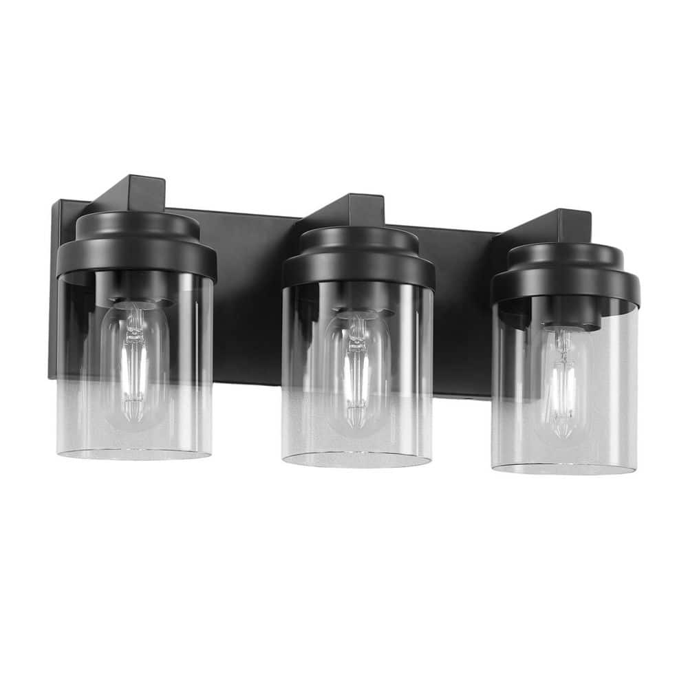 15.75 in. 3 Light Matte Black Vanity Light with Clear Glass Shade price history on PriceWatchPro