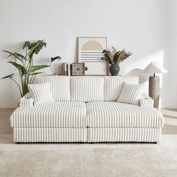 Z-joyee 62.6 in. Square Arm Velvet Mid-Century Modern Straight Sofa in White