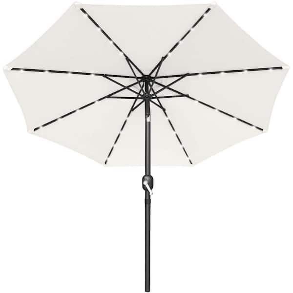 HOMEFUN 10 ft. Solar Powered Push Button Til Adjustment Patio Cantilever Umbrella with 32 LED Lights in Cream