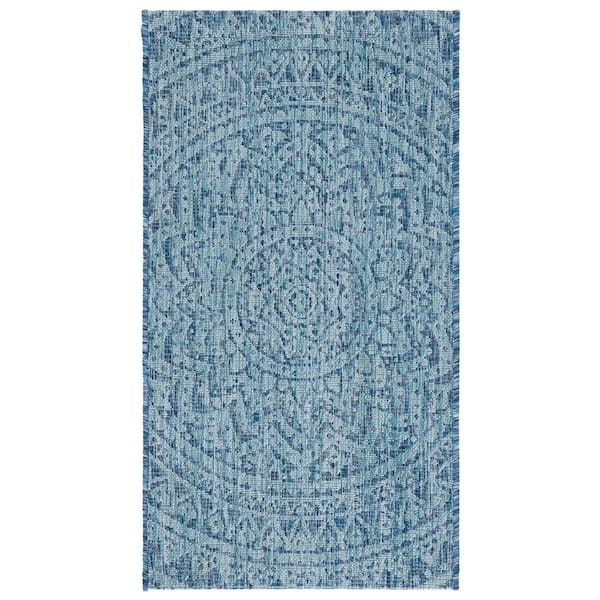 Courtyard Navy/Aqua 2 ft. x 4 ft. Medallion Indoor/Outdoor Area Rug