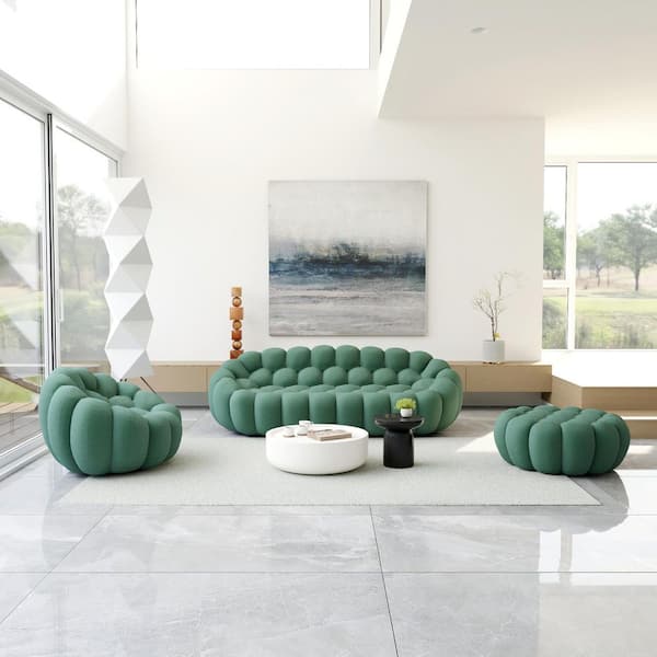 Modern 3-Piece Green Mesh Fabric Lazy Floor Bean Bag Living Room Set Curved Bubble Couch Curved Sofa Set
