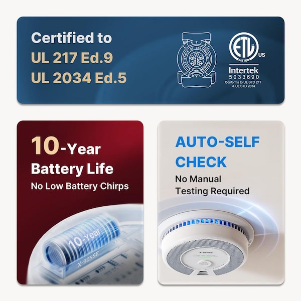 X-SENSE 10-Year Battery Smoke and CO Alarm with Photoelectric