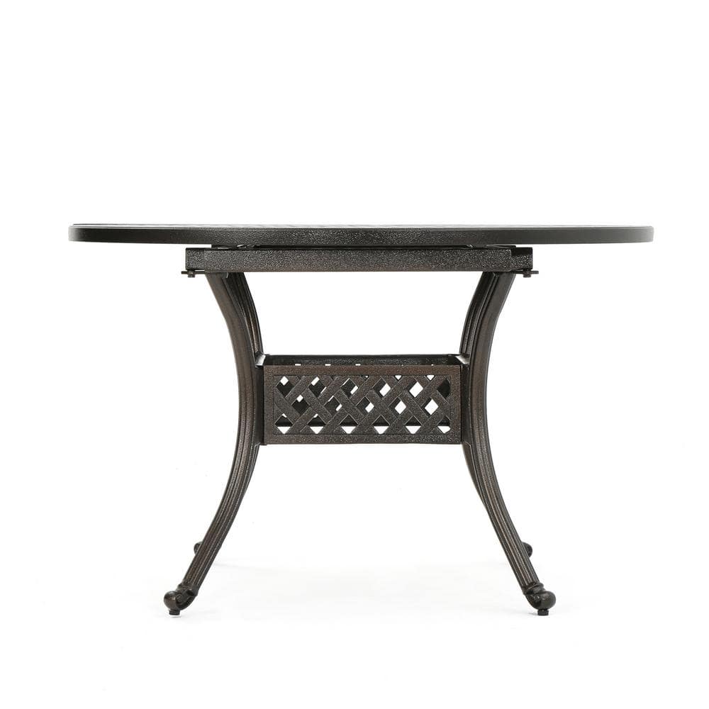 Cast aluminum outdoor round dining table, extendable with umbrella hole, su